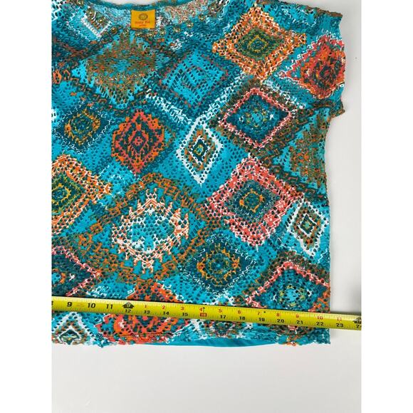Boho Style Tribal Print Short Sleeve Top PL Colorful Aztec Print Layered Top - Picture 10 of 13